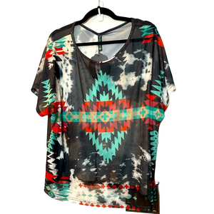 Sterling Kreek Moove Over Medium cowhide print Aztec tribal mesh top NWT